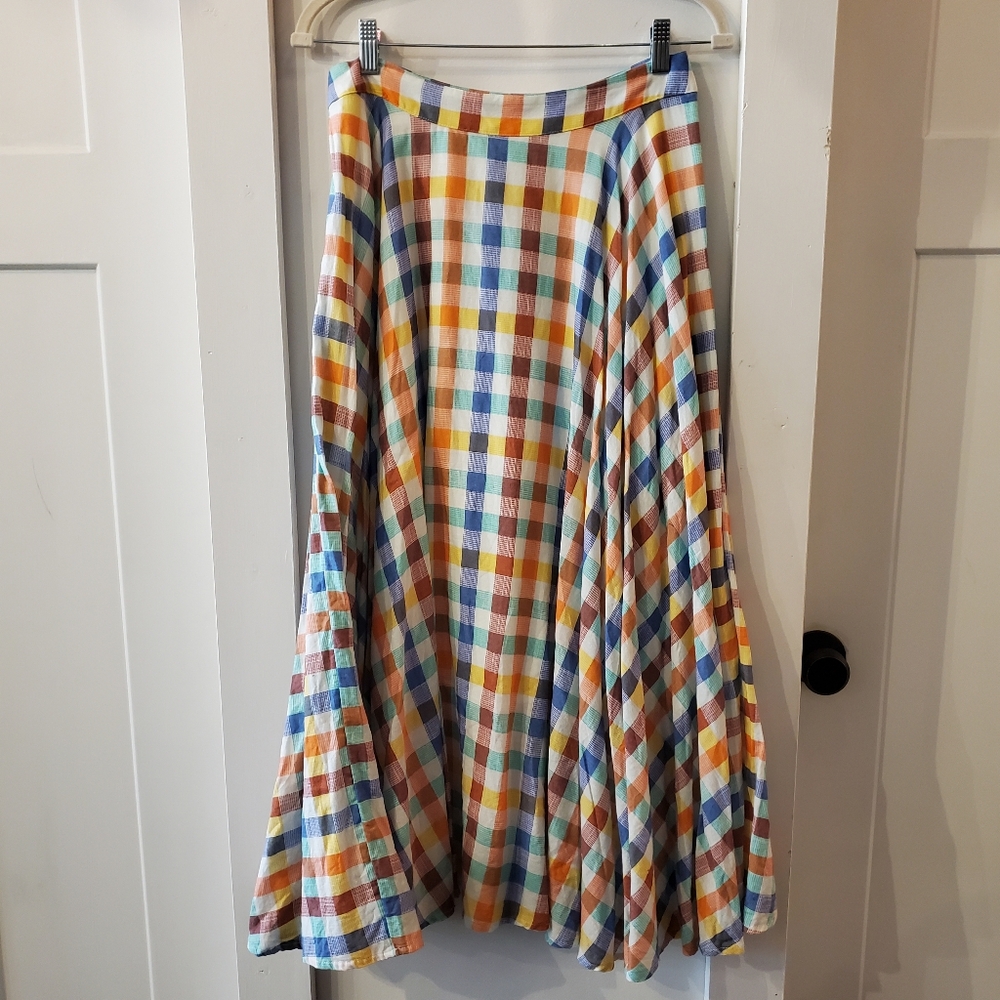 Anthropologie Multicolor Gingham Maxi Skirt - Yellow, Blue, Orange, Green